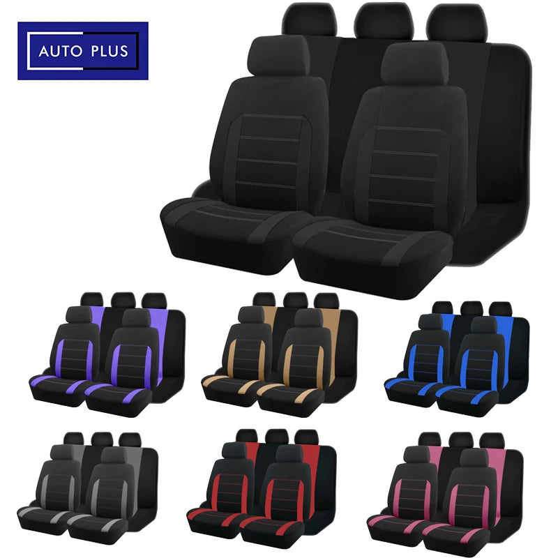 כיסויי מושבים לרכב מבית AUTO PLUS – סט מלא במידה אוניברסלית, מתאים לרוב סוגי הרכב: מכוניות, SUV, טנדרים וואנים. מושלם להגנה על המושבים ולשדרוג עיצוב הפנים של הרכב.