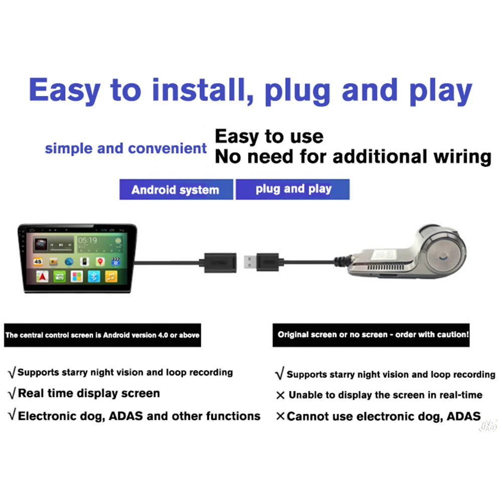 🚘 מצלמת רכב חכמה ADAS – Full HD 1080P עם התראה קולית וניווט אנדרואיד