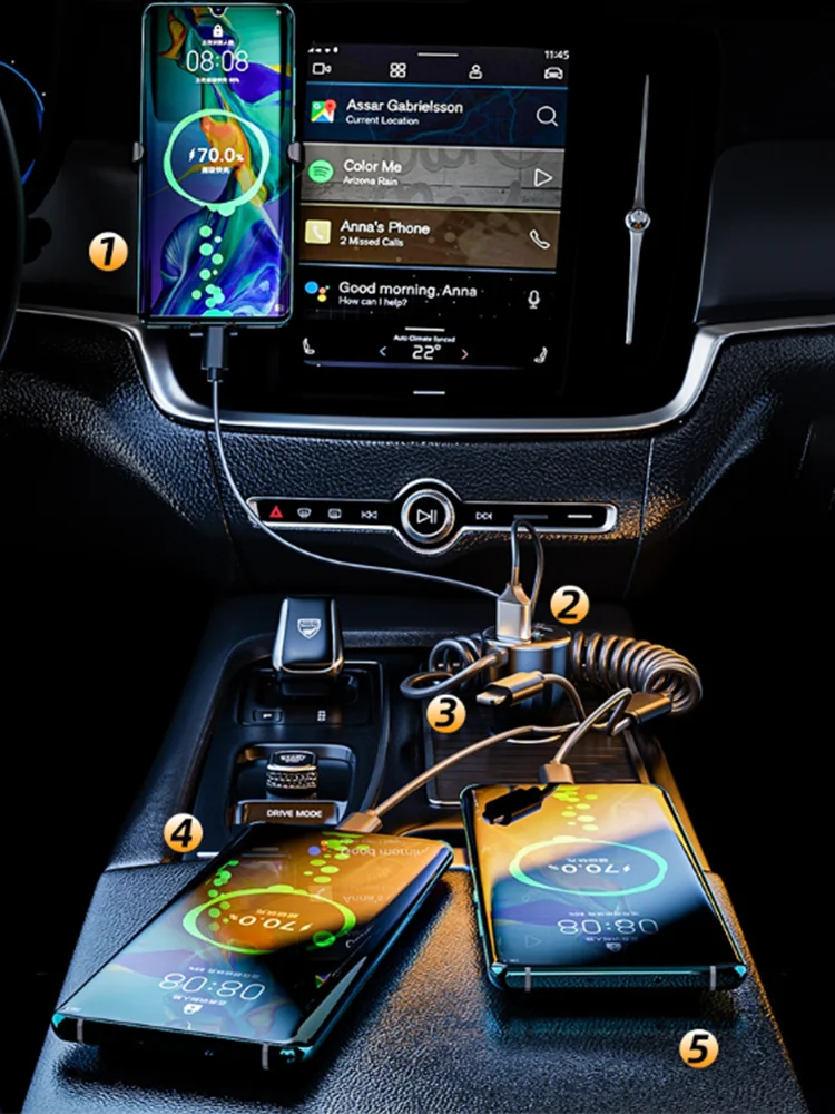 מטען רכב חדש בעיצוב דקורטיבי עם מספר יציאות טעינה מהירה – אביזר שימושי ואלגנטי לרכב שלך.