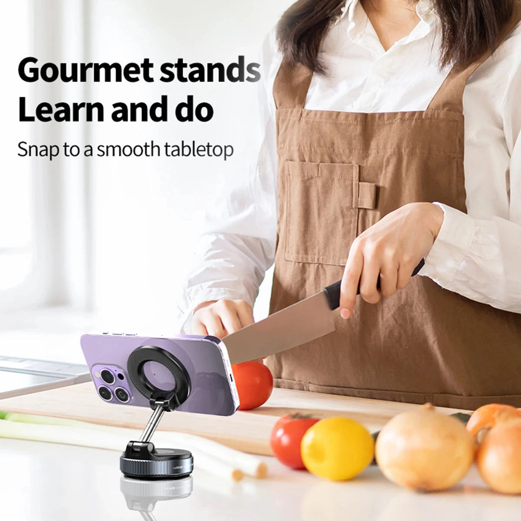 מתקן טלפון מגנטי לרכב עם כוס יניקה חזקה ומנגנון וואקום – מסתובב ‎360°‎, מאפשר הצמדה מגנטית יציבה לשימוש קל ובטוח בזמן ניווט