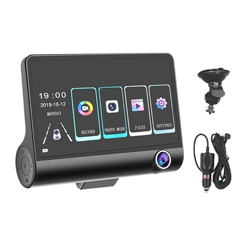 🚗 מצלמת רכב 3 עדשות – Full HD 1080P עם מסך LCD ומצלמת רוורס