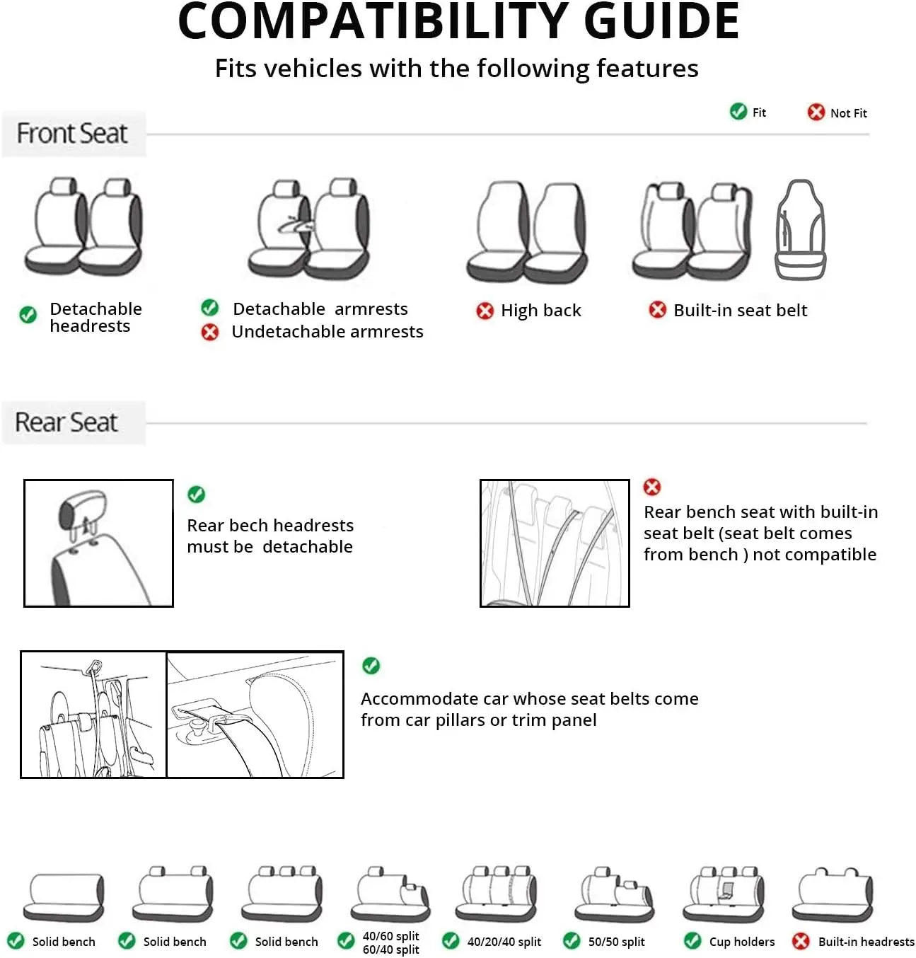 סט כיסויי מושבים אוניברסלי לרכב – קדמי ואחורי, מתאים לרוב הדגמים